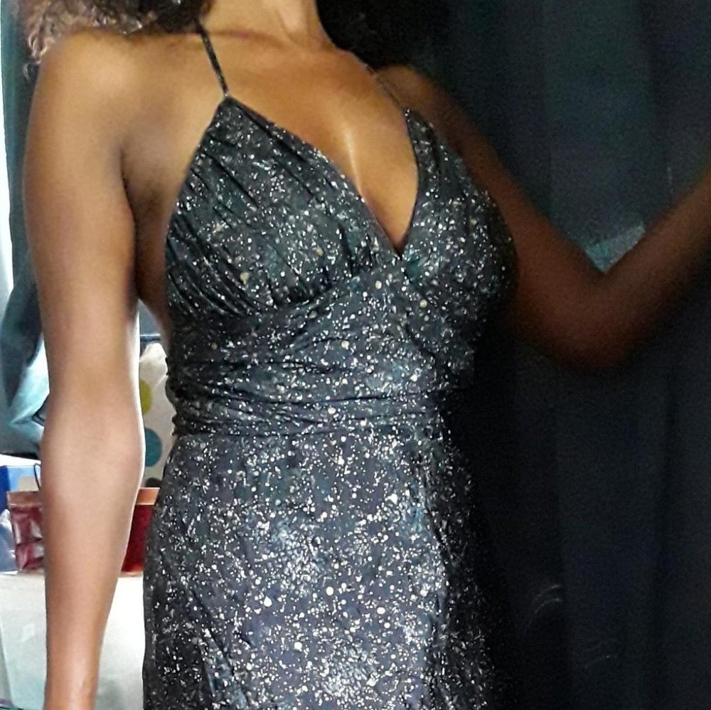 Halter dress black with gold and white speckles